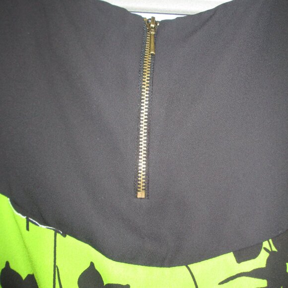 Worthington Green Black White Floral Birds Leaves Blouse Top Tropical Zip sz XL - Picture 5 of 13